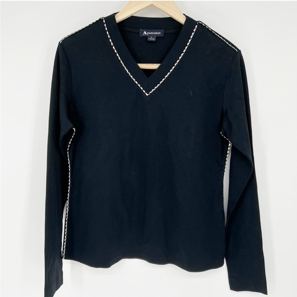 Aquascutum Black 100% Cotton Pattern Trim Hem Long Sleeve‎ - Picture 1 of 10